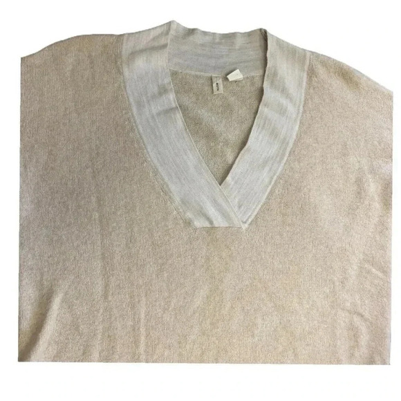 Anthropologie MOTH Size M Beige Two Tone V-Neck Wool Sweater Tunic - Picture 4 of 8